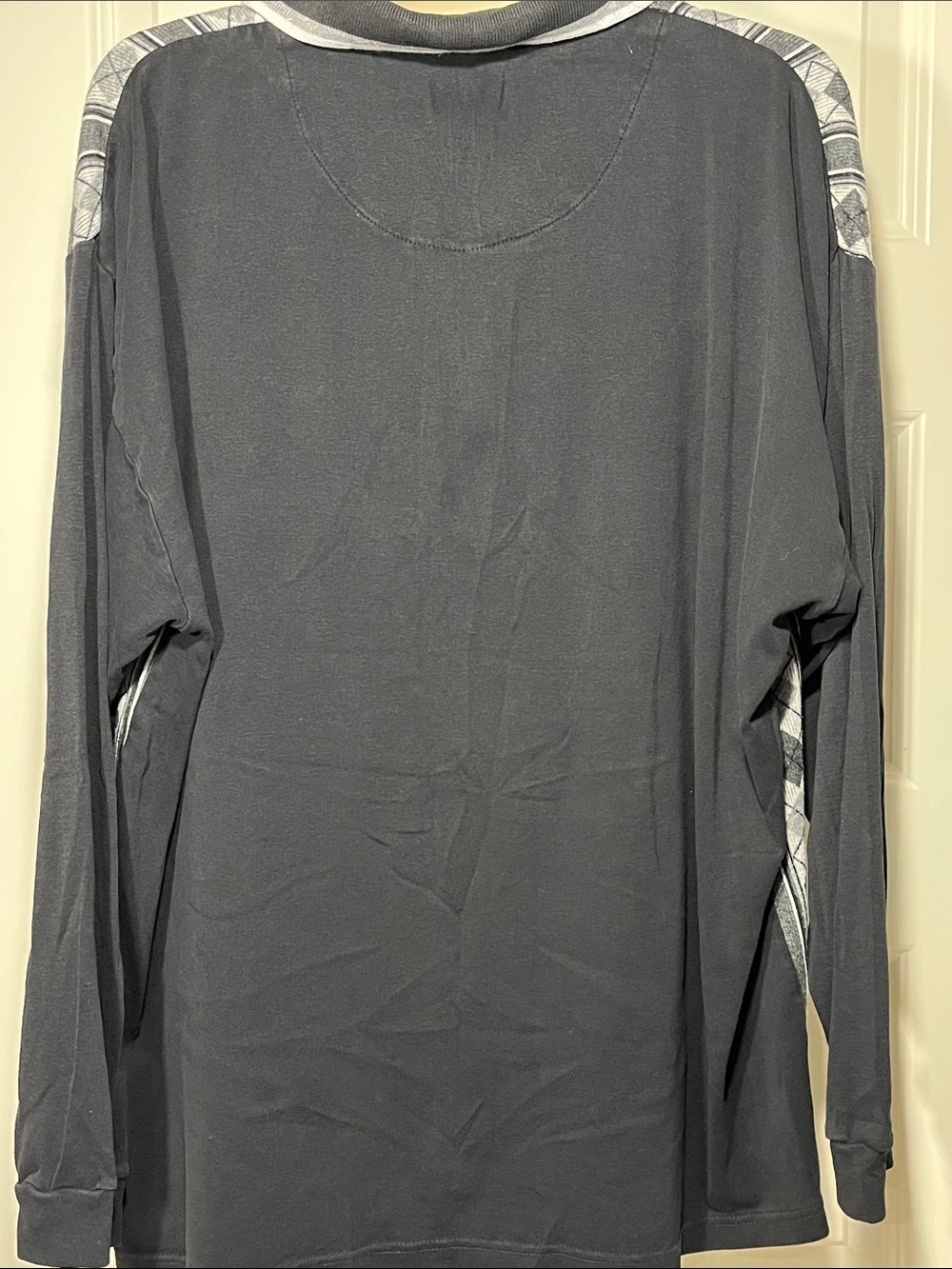 Vintage Givenchy Activewear XL Argyle Stripe Long Sleeve Polo Shirt Gray Black - Picture 5 of 7